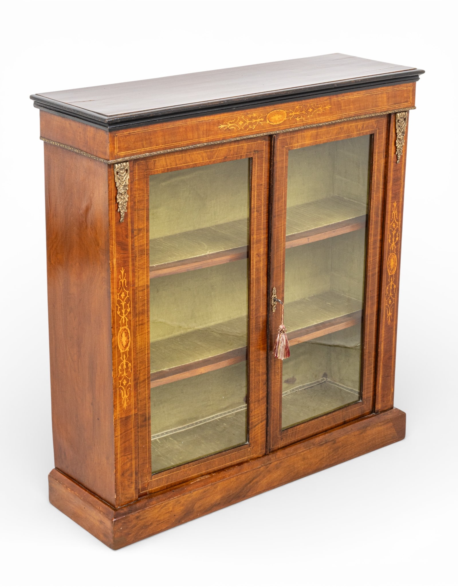 English Marquetry Inlaid Walnut Pier Cabinet, Ca. 1870, H 38.25" W 36" Depth 11.5" (1 of 10)