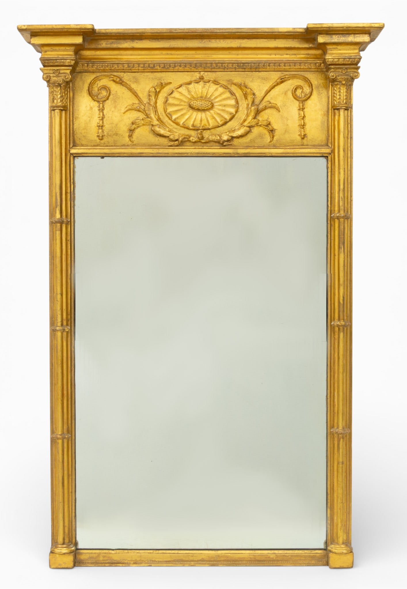 French Empire Period, Neoclassical Giltwood Trumeau Mirror, Ca. 1800, H 42.25" W 26" (1 of 3)