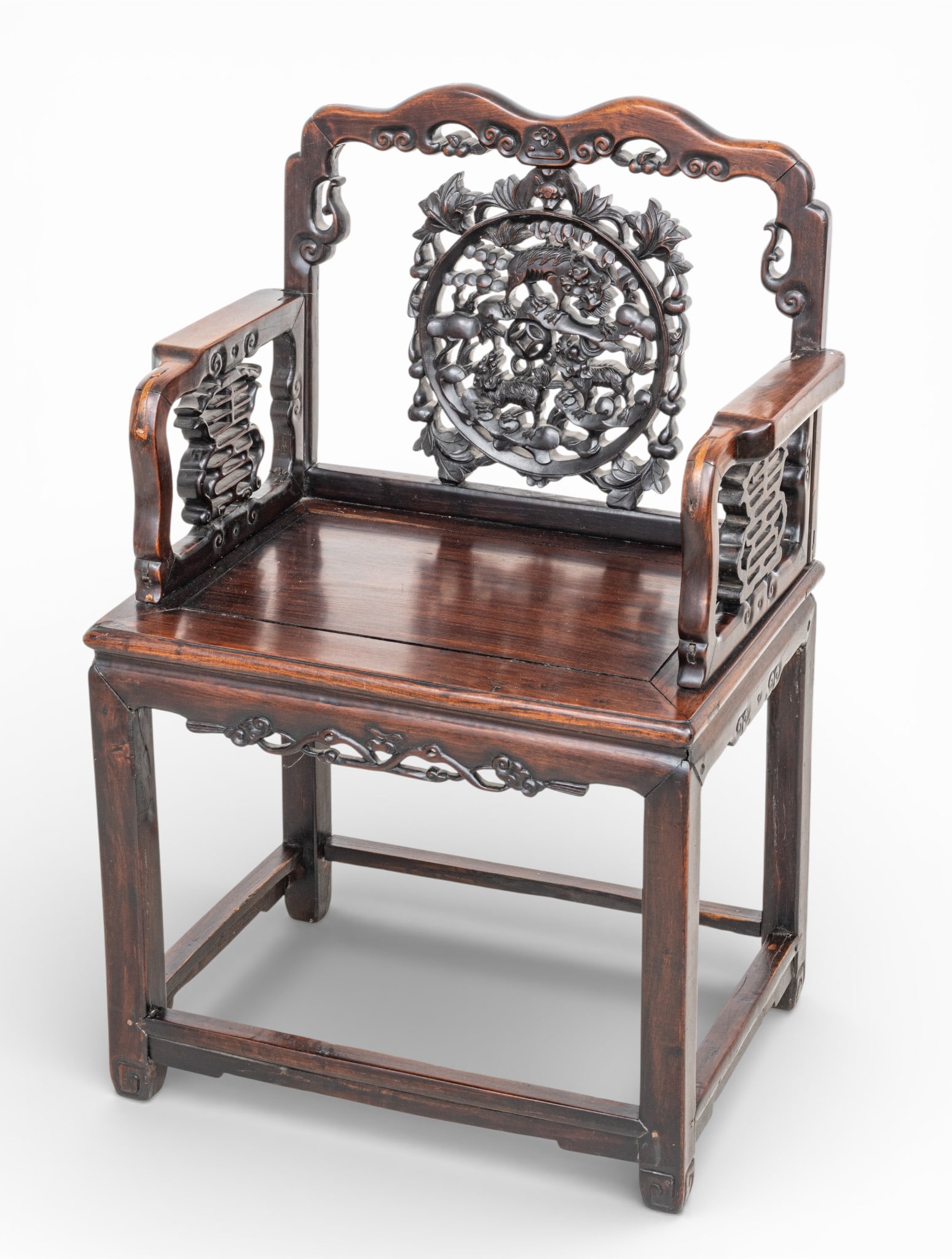Chinese Carved Hongmu Thorne Chair, Ca. 1900, H 38.5" W 24" Depth 19" (1 of 9)