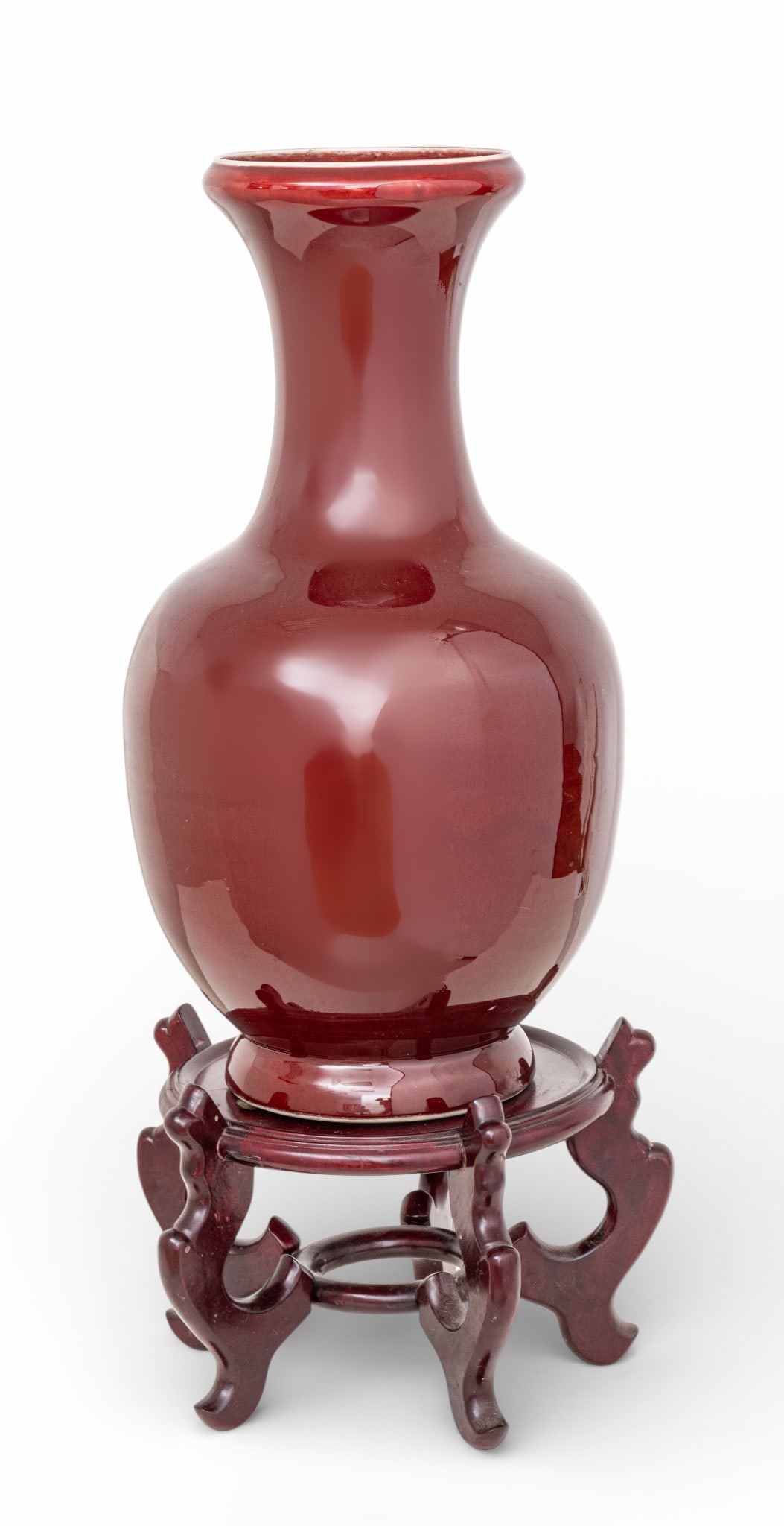 Chinese Oxblood Stoneware Baluster-form Vase W/Stand, 20th C., H 20" Dia. 10" (1 of 5)