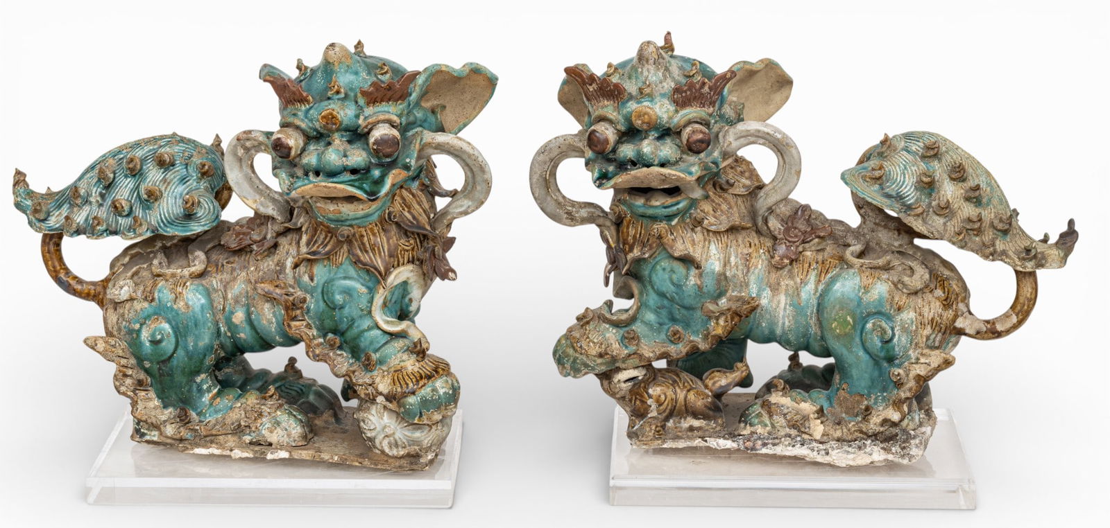 Chinese Glazed Foo Dogs, Ca. Late 19th Cent., H 16" W 13" L 20" 1 PAIR (1 of 9)