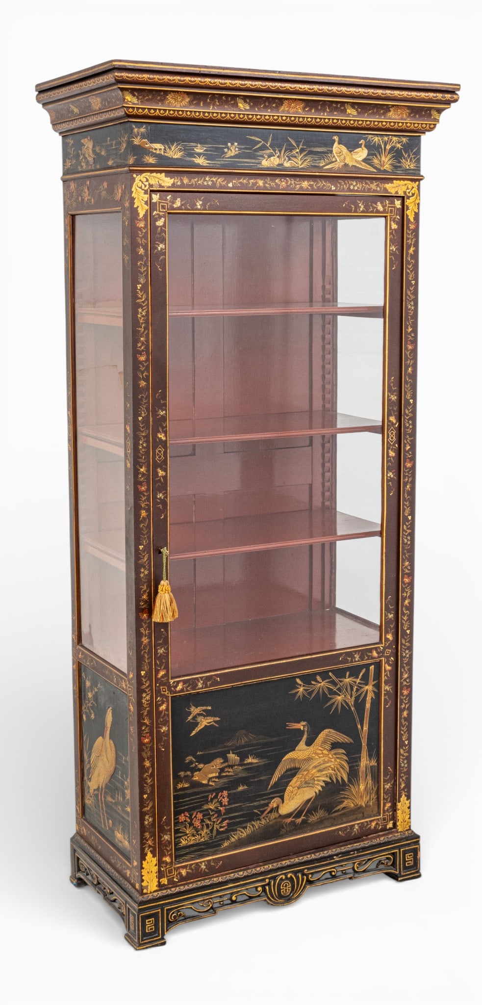 English Chinoiserie Lacquered Curio Cabinet, Ca. 1880-90, H 78" W 35" Depth 18" (1 of 12)