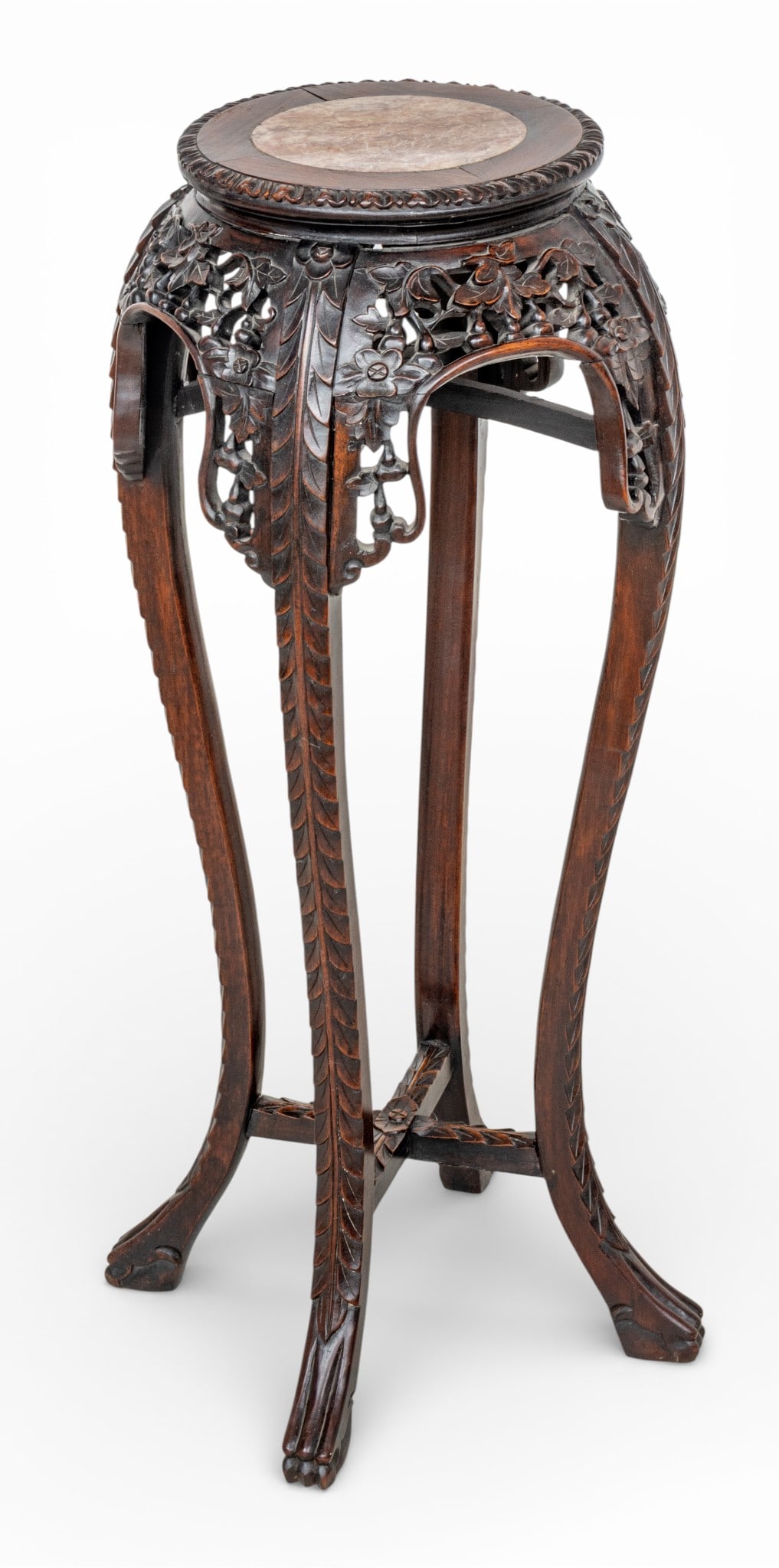Chinese Rosewood Plant Stand W/Marble Top, Ca. Late 19th C., H 35.5" Dia. 15" (1 of 5)