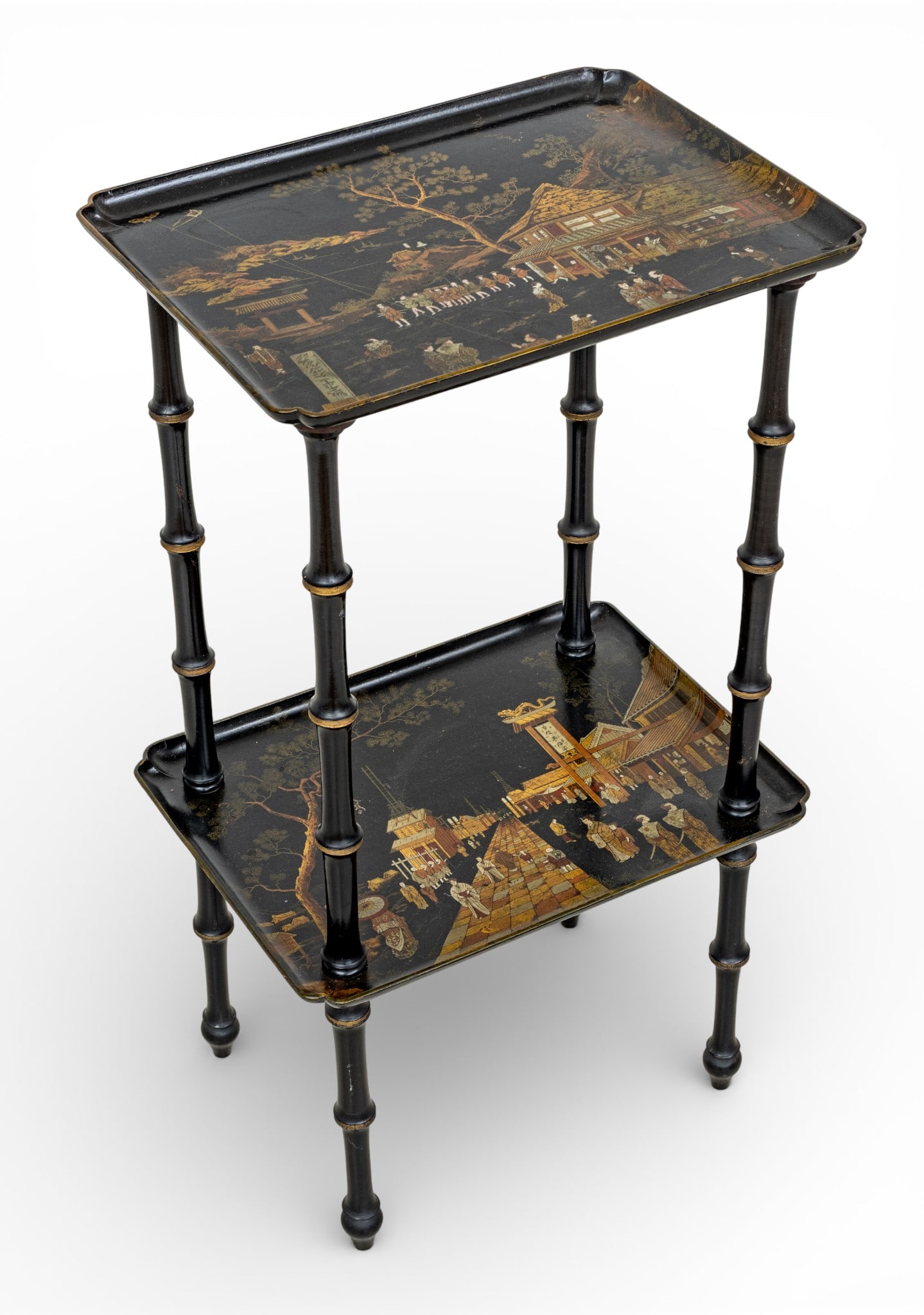 Japanese Lacquered Two-Tier Side Table, Ca. Mid 20th C., H 28.5" W 15.75" Depth 12" (1 of 5)