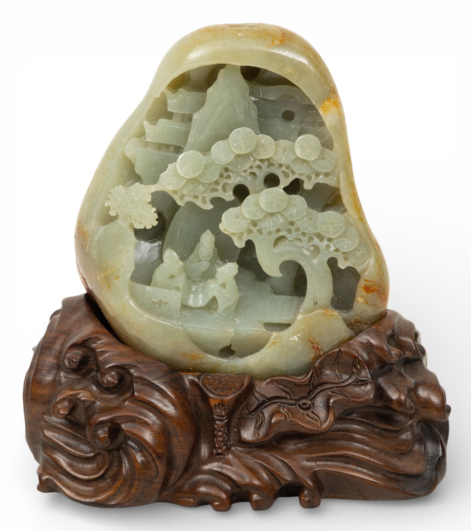 Green Jade Carving, Rocky Formation with Figures H 5" (1 of 4)