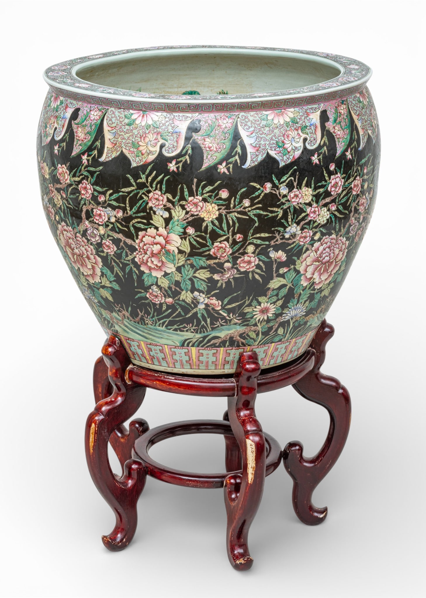 Chinese Porcelain Famille-Noir Large Planter 1980, H 20" Dia. 22" 2 PCS (1 of 9)