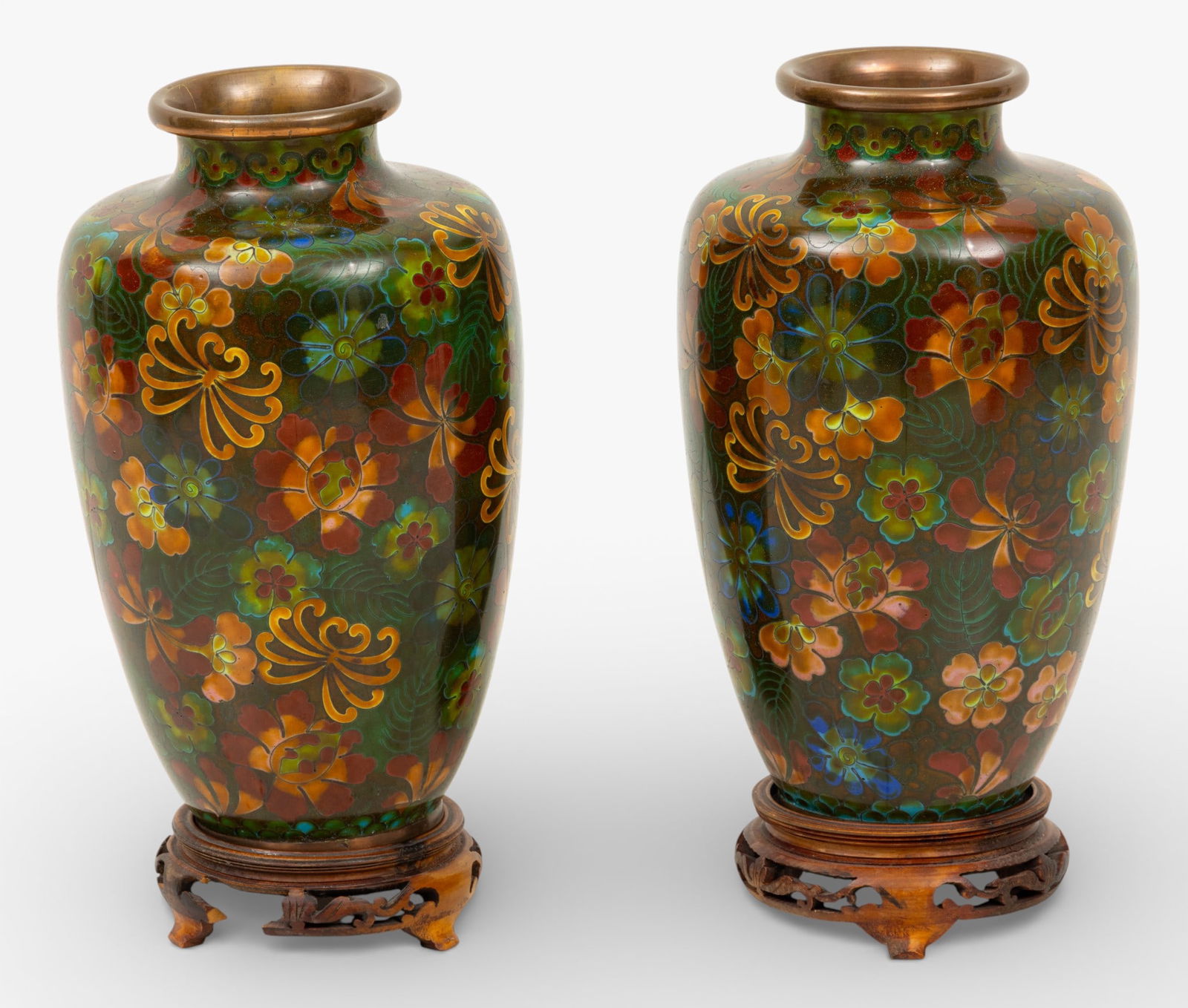 Chinese Copper Cloisonne Vases 20th Cent., H 8.5" Dia. 5" 4 PCS (1 of 5)