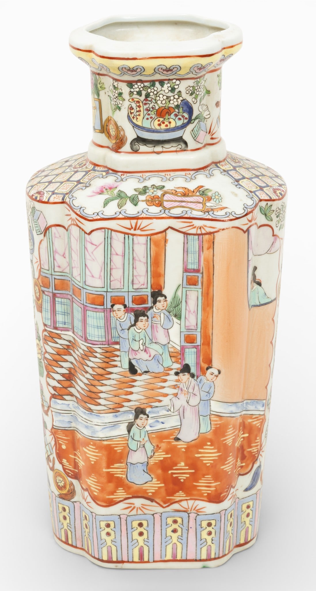 Attributed to Maitland Smith Famille Rose Porcelain Vase Late 20th Cent., H 14.5" Dia. 7" (1 of 5)