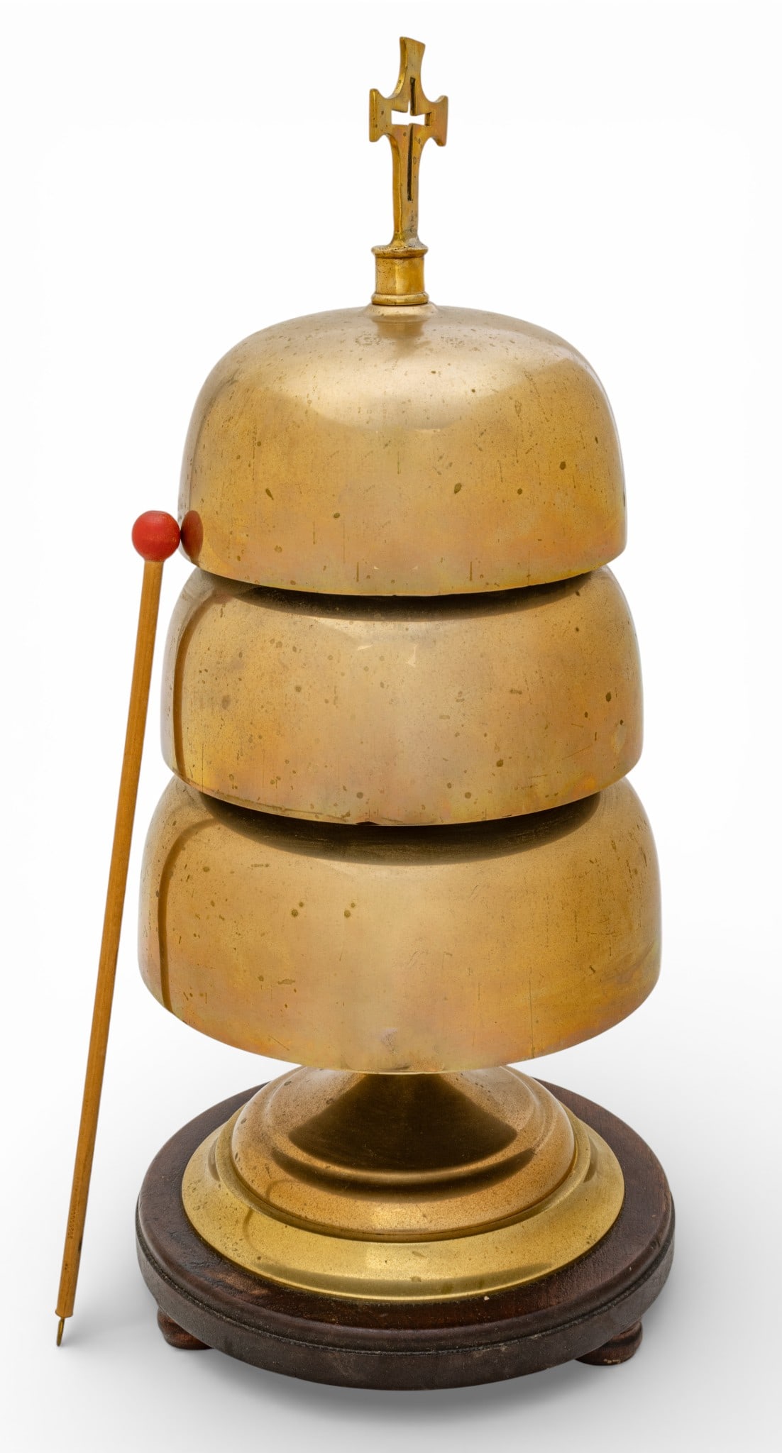 Brass Three-Tiered Sanctus Bells Late 19th Cent., H 26.25" Dia. 11.5" 2 PCS (1 of 6)