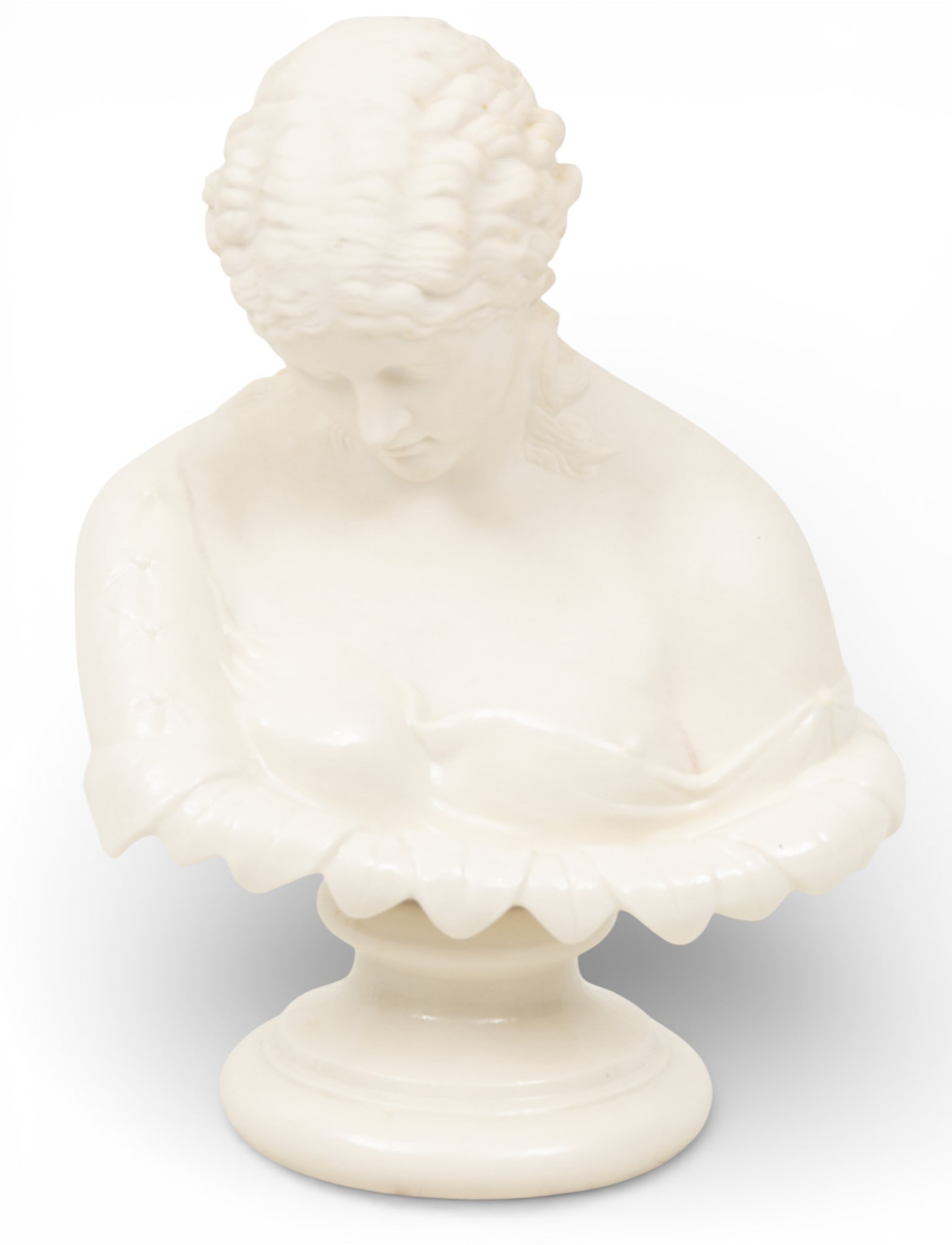 Belleek Porcelain Bust, Green Mark 1950, 'Clytie', H 11.5" W 8" Depth 5.5": Belleek Porcelain Bust, Green Mark 1950, 'Clytie', H 11.5" W 8" Depth 5.5" Water nymph from Greek mythology. Dimensions: H 11.5" W 8" Depth 5.5"