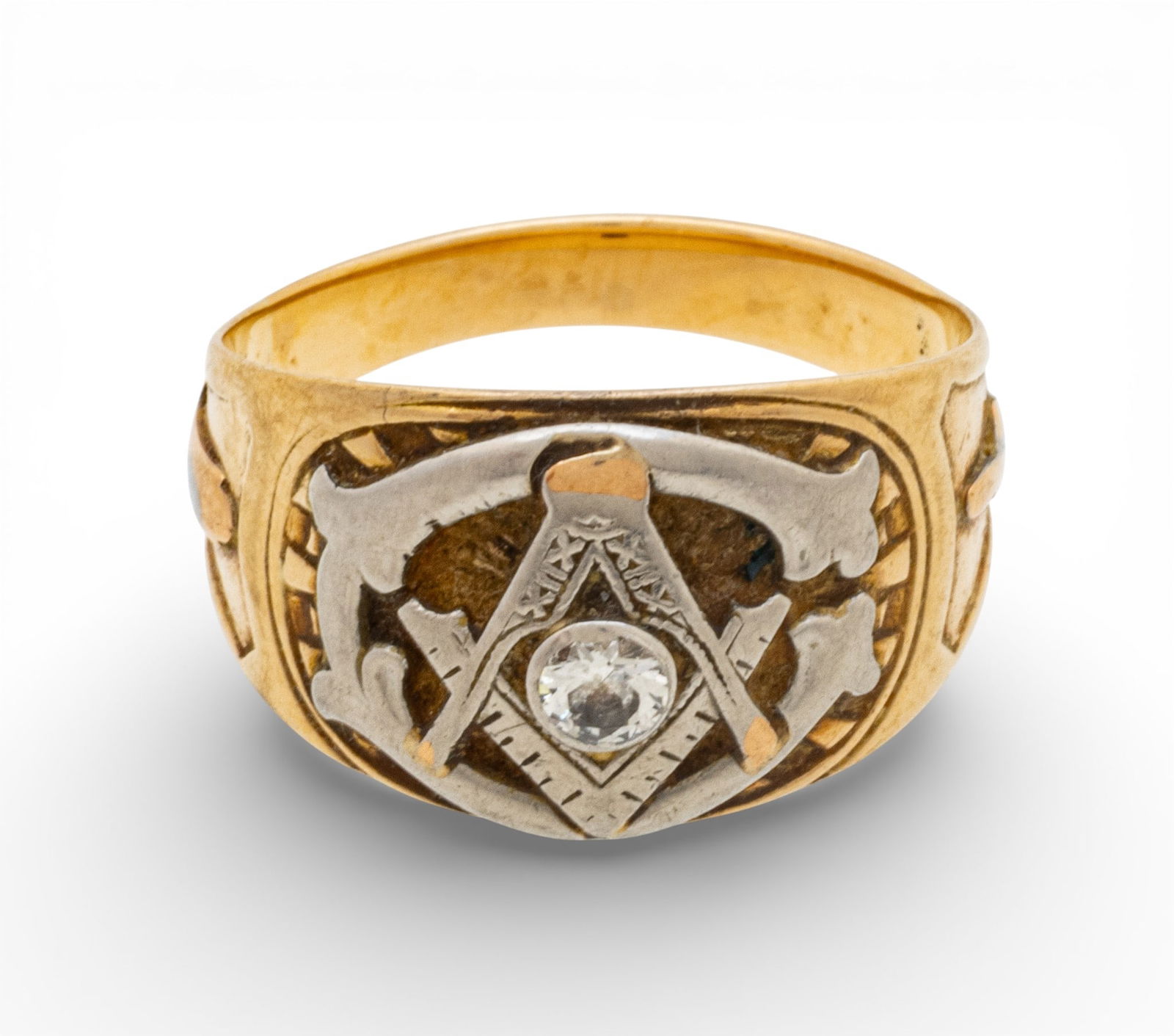 Gold Band Masonic Ring with Diamond, Size 10 1/2 6 g 1 PC (1 of 7)