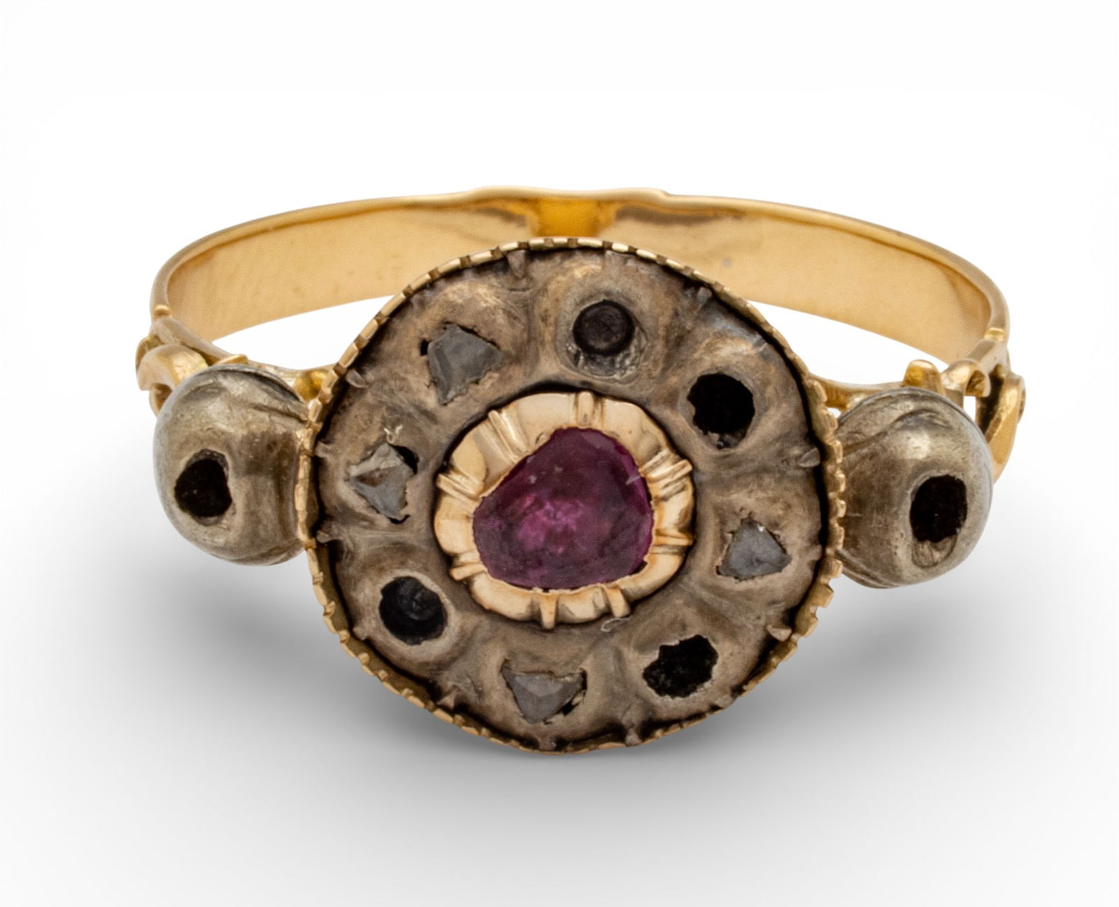 1850 Era Gold Ring, Rose Cut Ruby Size 7 1/2 3 g (1 of 7)