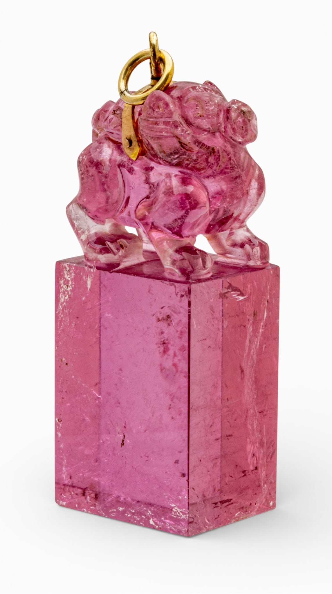 Rubellite Tourmaline Pendant 'Foo Dog', H 1.6" 27 g 1 PC (1 of 7)