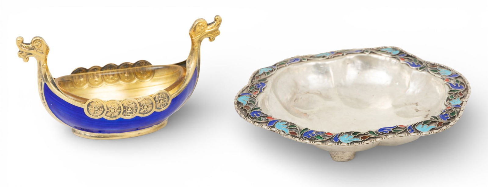 Norway Sterling Silver and Enamel Salt Gondola 3.2" & CDDI Silver with Enamel Enamel Dish 1.8 t oz 2 (1 of 6)