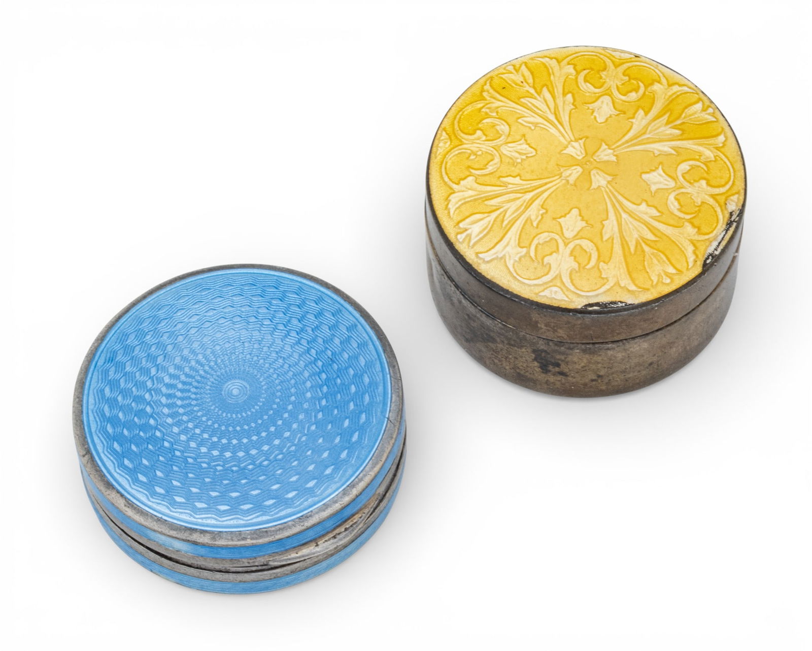 Cohen & Charles (London) + R Blackinton Sterling and Enamel Vanity Boxes 1935, Dia. 1.3" 2 PCS (1 of 6)