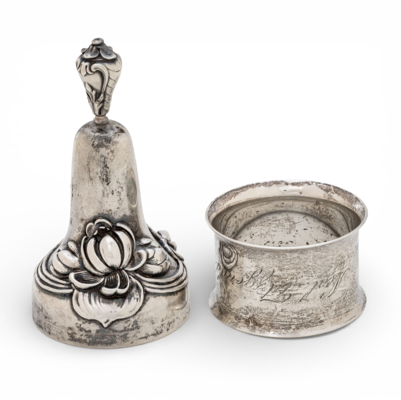 Sterling Silver Dinner Bell and Towle Napkin Ring 1920, 4.18 t oz 2 PCS (1 of 9)