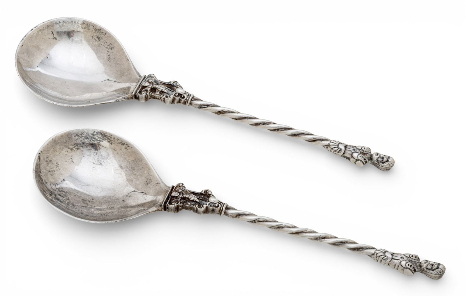 Charles Boyton (11) (London) Sterling Silver Figural Tip Spoons 1884, L 7.8" 4.01 t oz 1 PAIR (1 of 7)