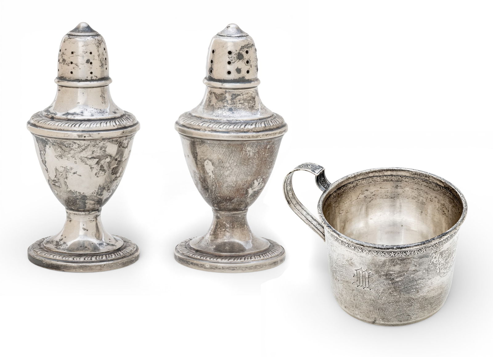 Sterling Silver Baby Cup + Salt and Pepper H 4.2" 3 PCS (1 of 12)