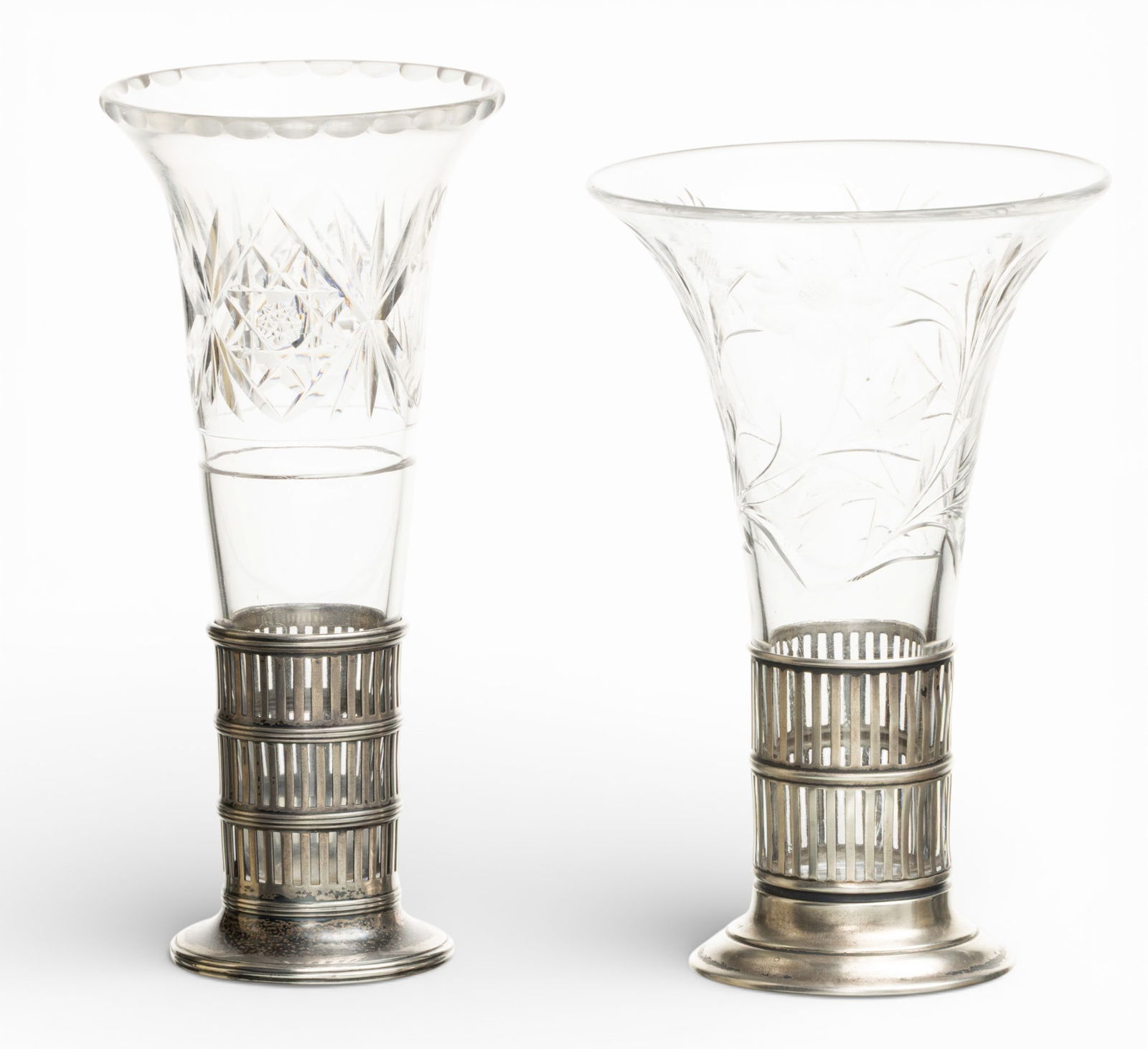 Cut Glass and Sterling Silver Bud Vases, Ca. 1905-1920, 2 PCS (1 of 4)