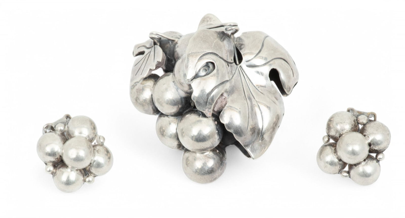 Taxco Sterling Silver Brooch and Earrings 3 Pcs H 1.7" W 1.7" 34 g 3 PCS (1 of 3)