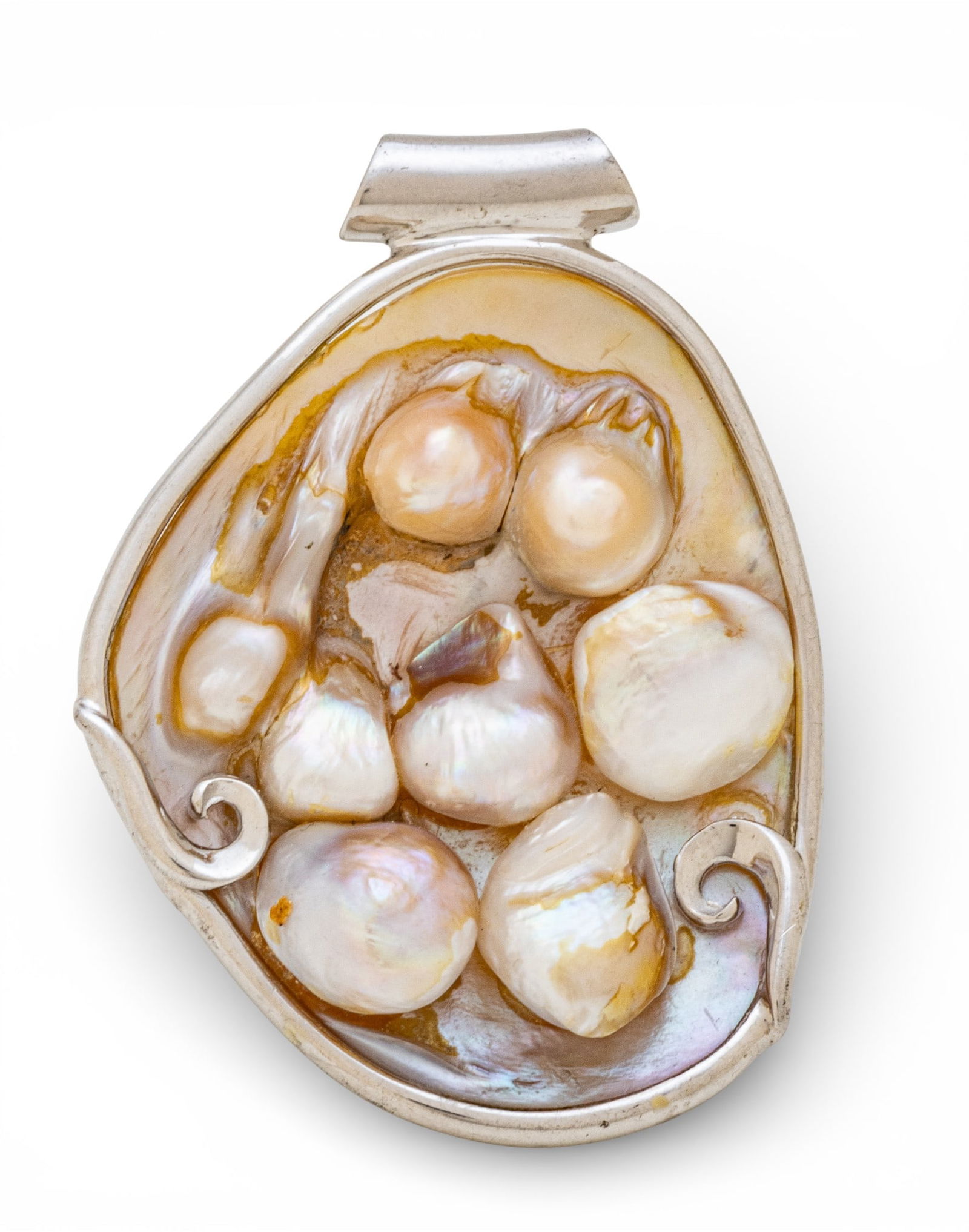 Mother of Pearl and Sterling Silver Pendant H 2.125" (1 of 6)