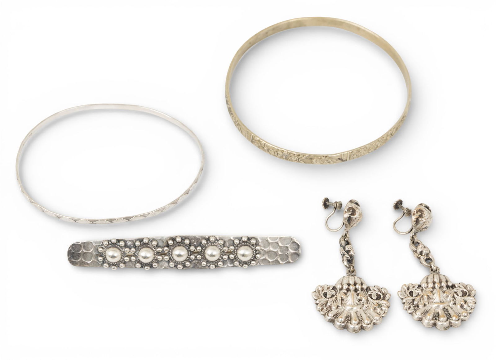 French Sterling Earrings, 2 Bangle Bracelets, Bar Brooch 44 g 5 PCS (1 of 4)