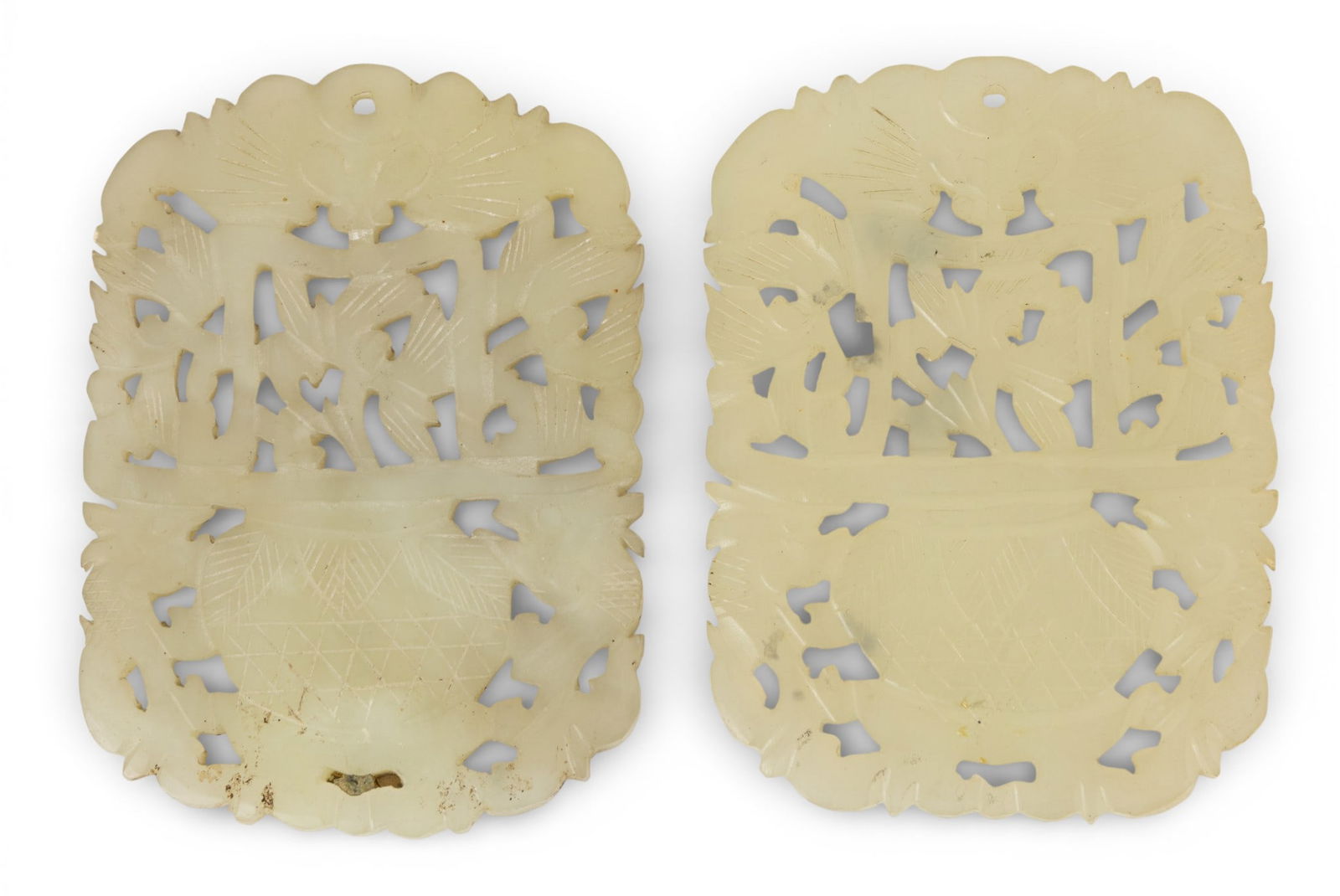 Chinese Carved Jade Pendants, Ca. 1900, H 3" W 2" 72 g 2 PCS (1 of 2)