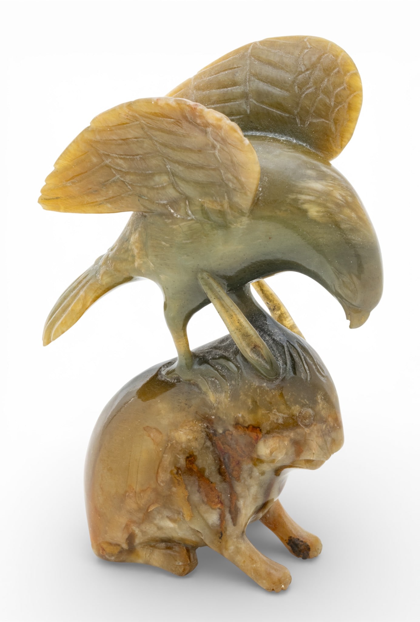 Chinese Carved Green Jade Rabbit and Bird H 5.1" W 3.5" 1 PC (1 of 9)