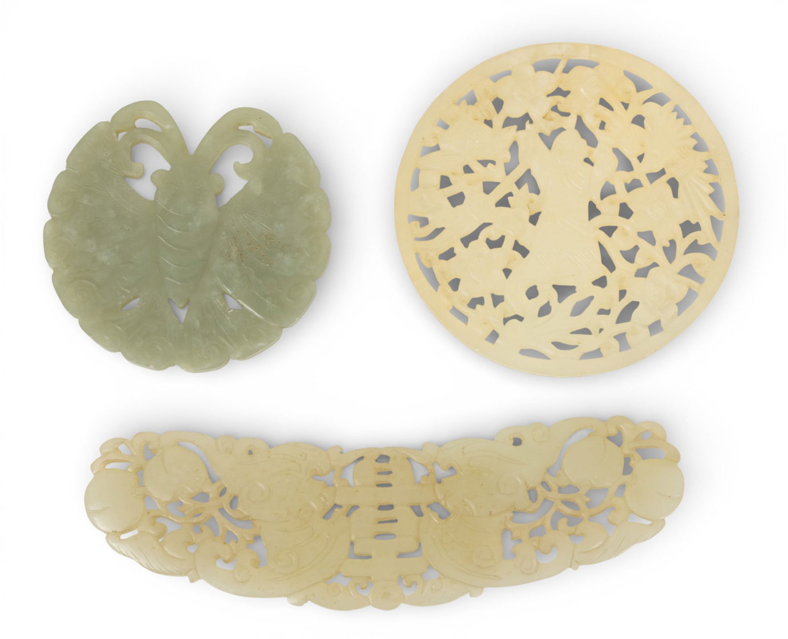 Chinese Jade Carvings 19th.c., L 6" Dia. 3" 147 g 3 PCS (1 of 2)