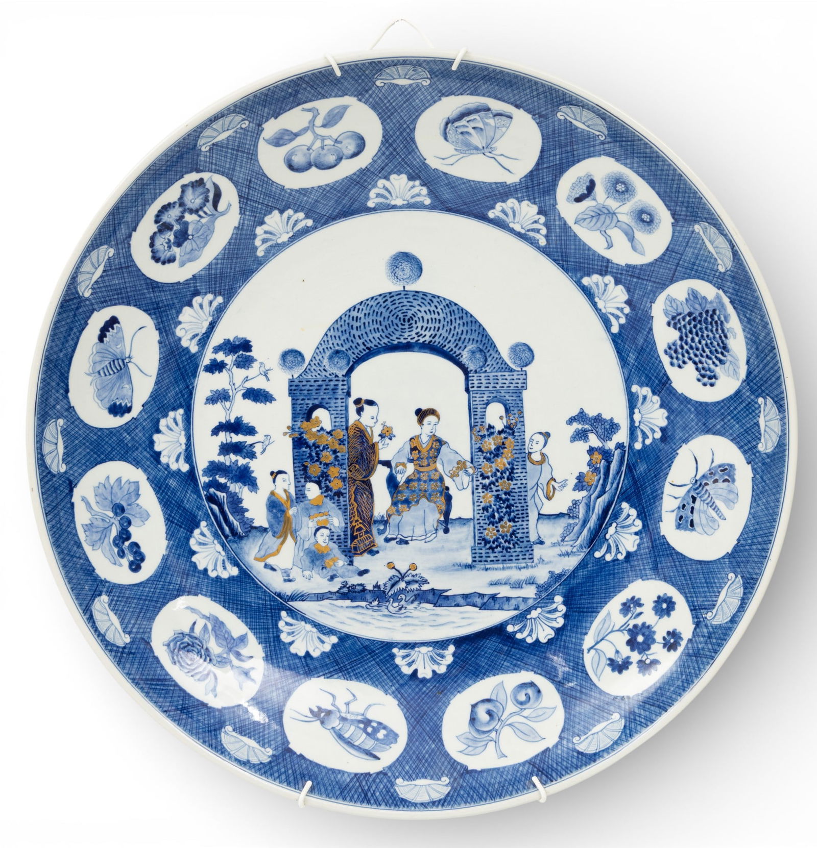 Chinese Export Blue on White Porcelain Charger "Arbour" Pattern After Cornelius Pronk 1900, Dia. 22" (1 of 3)
