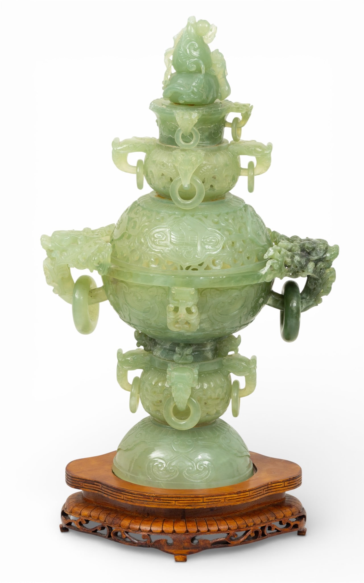 Chinese Carved Serpentine Censer, 20th C., H 19" W 12" Depth 9" (1 of 6)