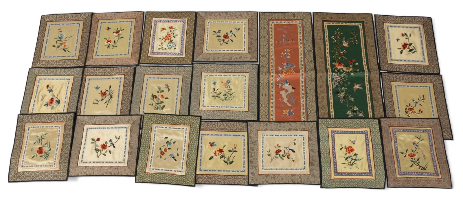 Chinese Silk on Silk Embroideries 17 (10" X 11") + 2 (24" X 10") 17 PCS (1 of 6)