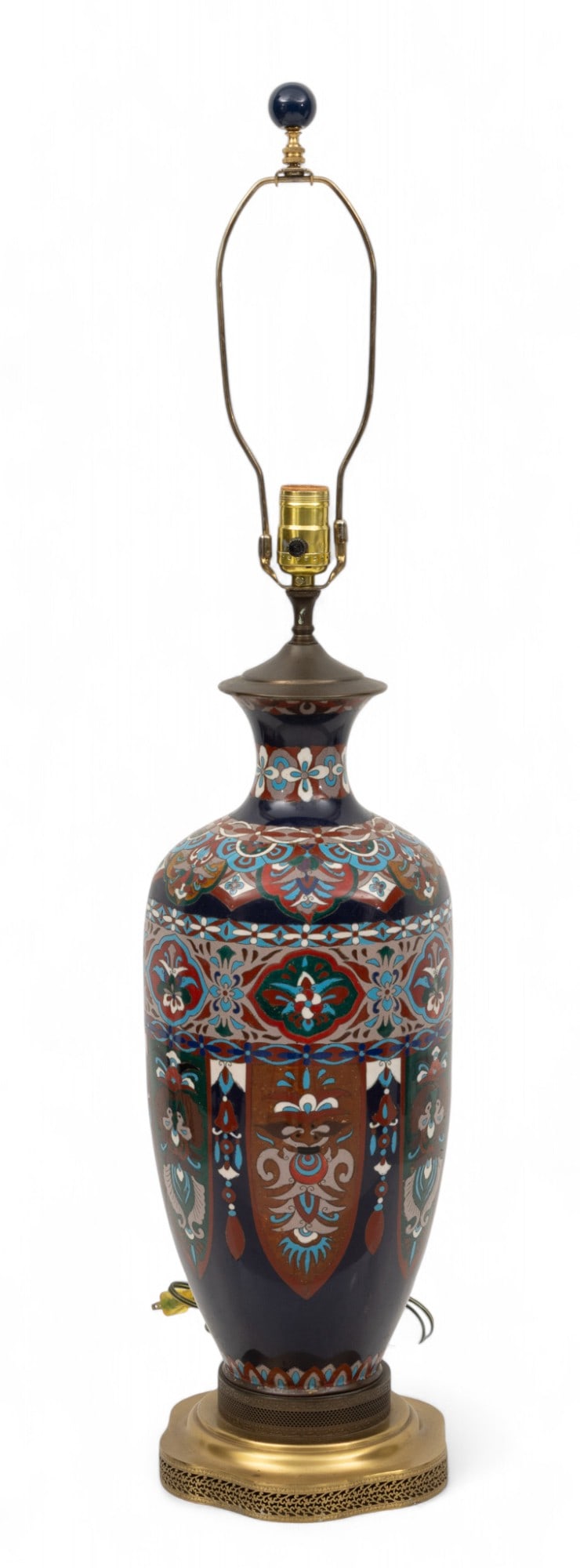 Chinese Cloisonné Enamel on Copper Vase Mounted As a Table Lamp, H 26" W 8" L 8" (1 of 4)