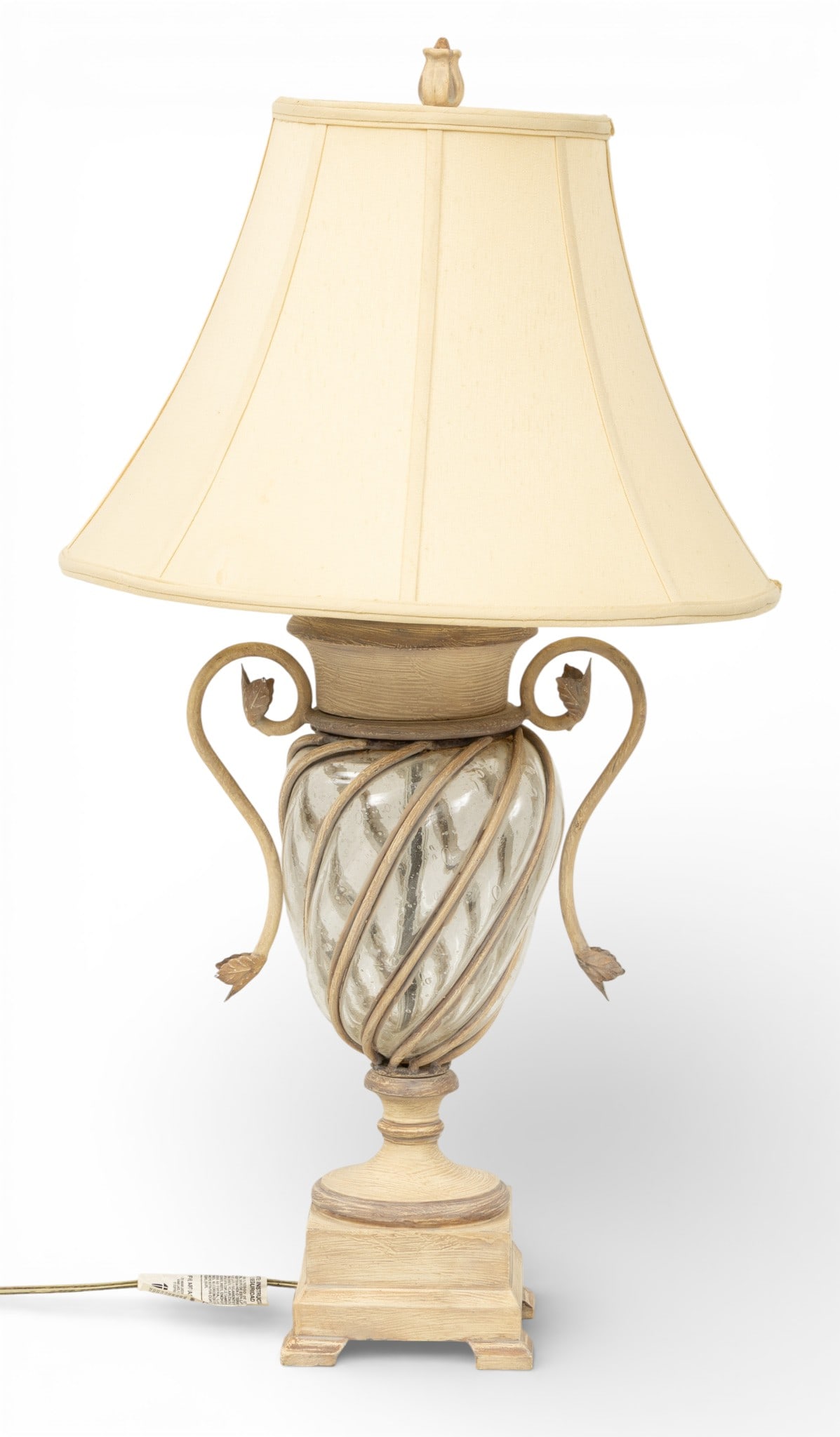 Fine Art Lamp Company Italian Provincial Style Glass and Patinated Metal Table Lamp 1970, H 33" (1 of 5)