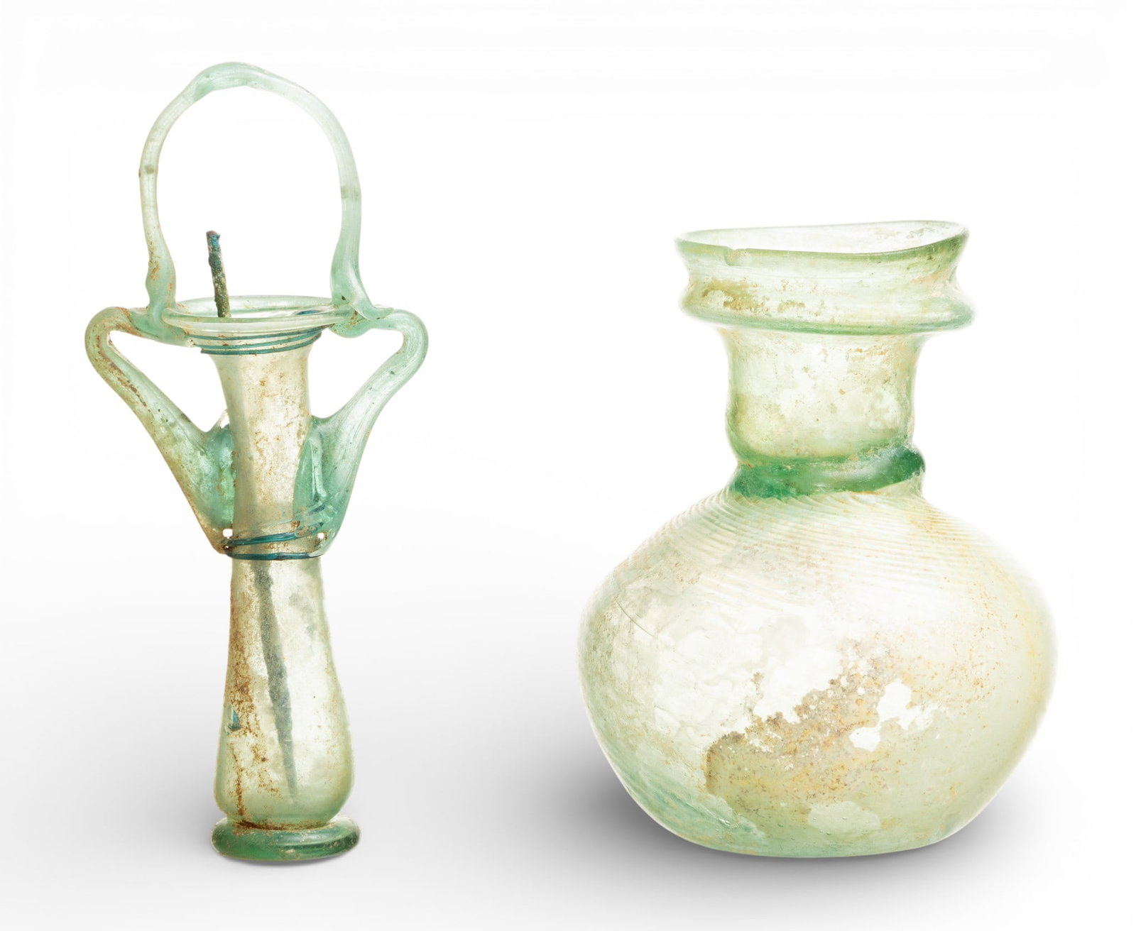 Roman Iridescent Glass Vessels, 4.5" & 5.7" 2 PCS (1 of 5)