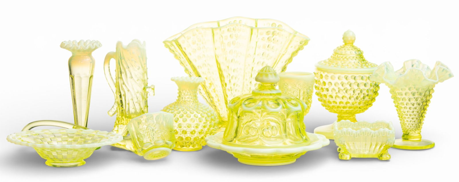 American Opalescent Uranium Vaseline Glass Collection, Ca. Early to Mid 20th C., 11 PCS (1 of 12)