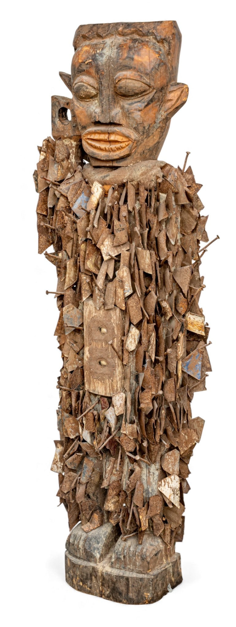 Nkisi Nkonde (Power Figure) Style Carved Wood Sculpture H 59" W 18" Depth 12" (1 of 10)