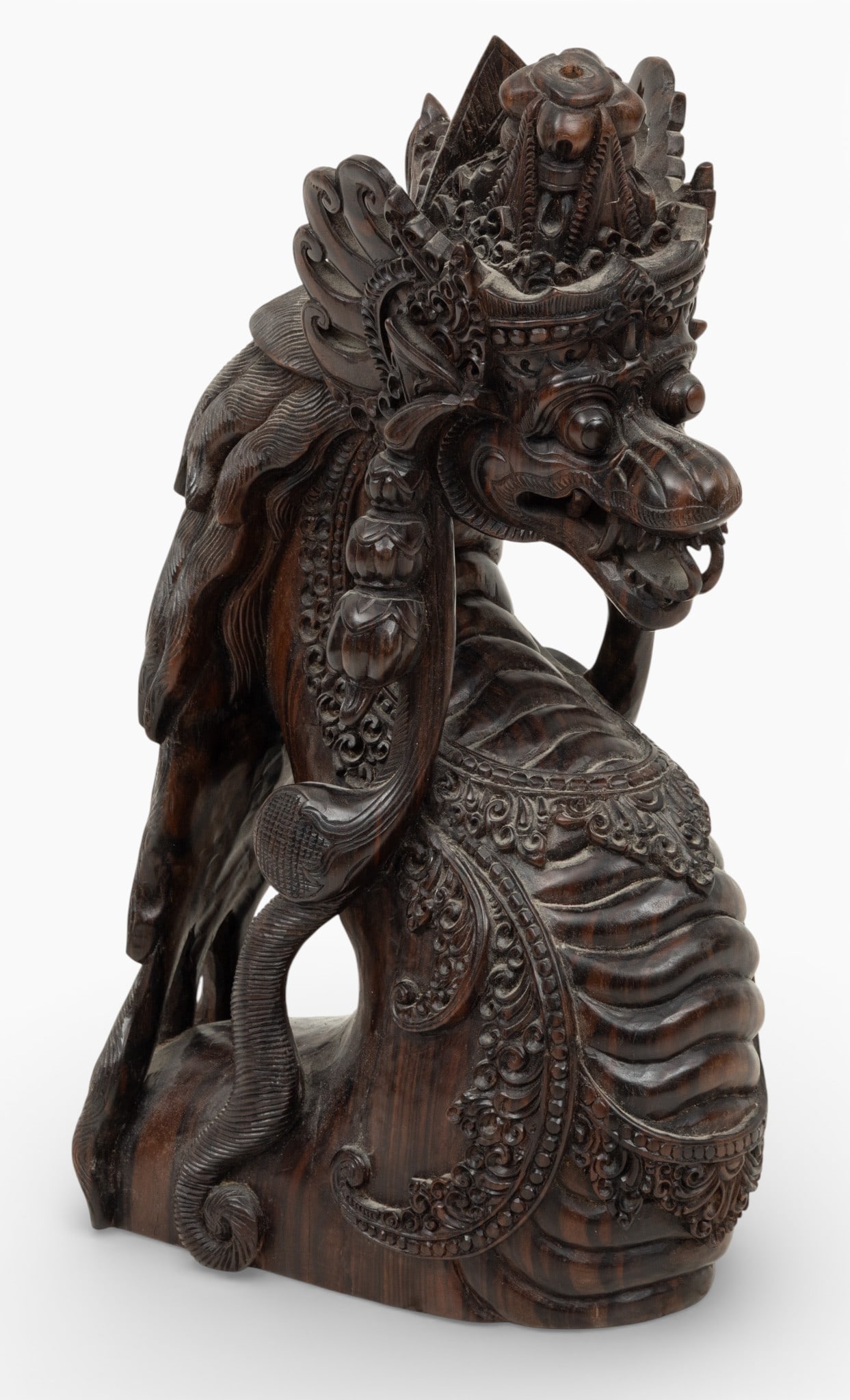 Indonesian Carved Rosewood Sculpture, Ca. 1950, 'Dragon', H 12.5" W 8" (1 of 5)