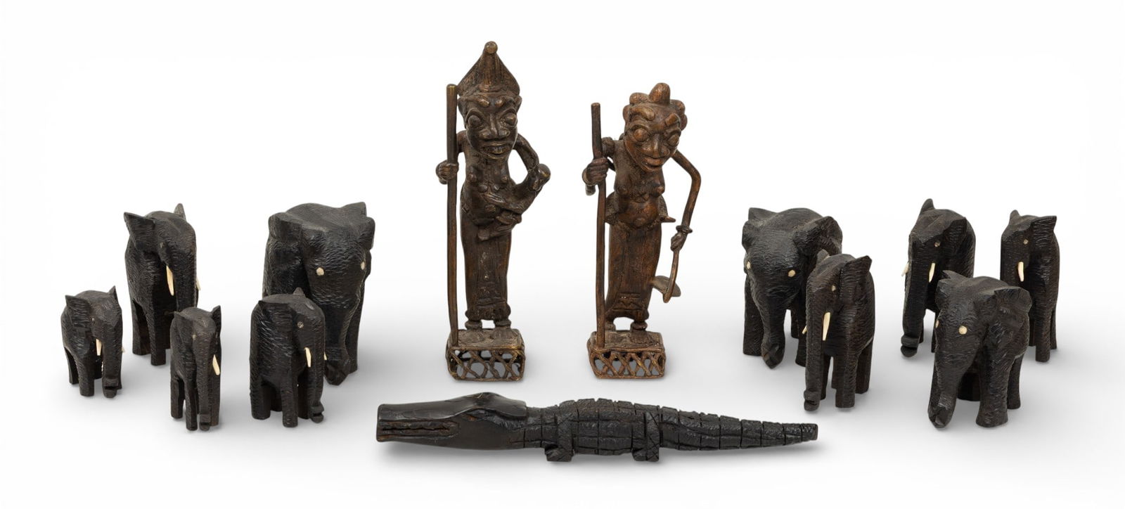 Carved Ebony Herd of Elephants 3" - 5" 1970, 12 PCS (1 of 4)