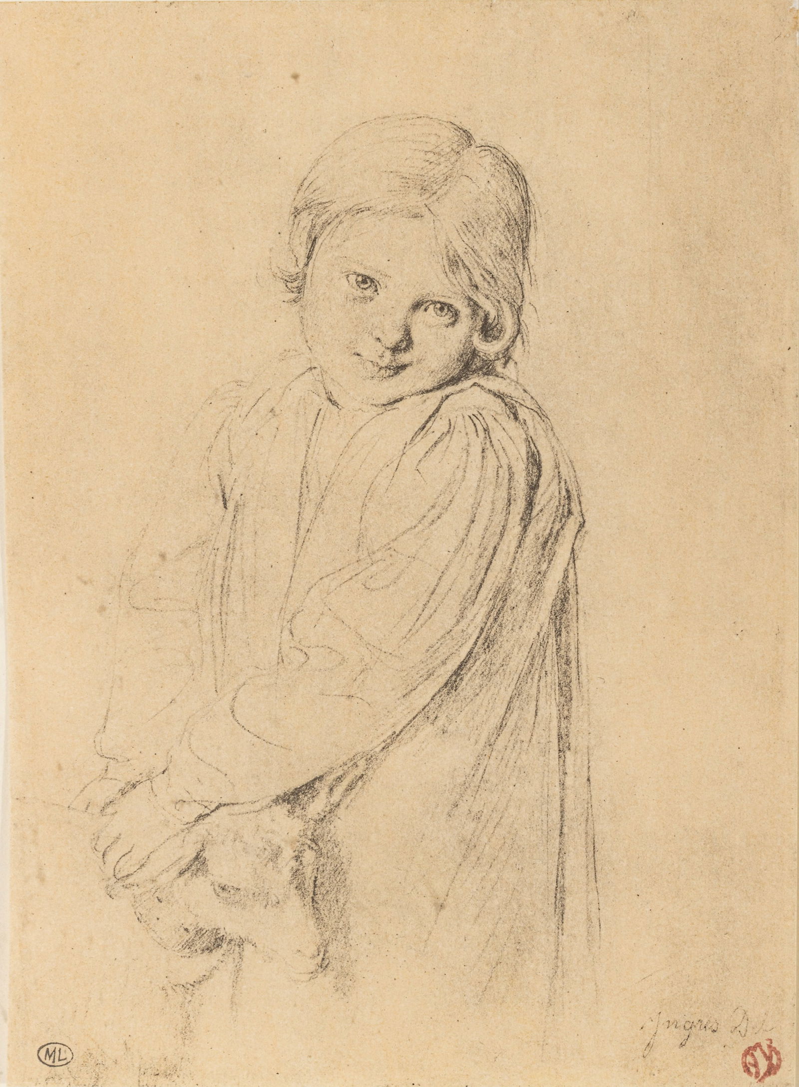 After Jean-Auguste-Dominique Ingres (French, 1780-1867) Lithograph on Paper 'L'enfant a La Chevre', (1 of 8)