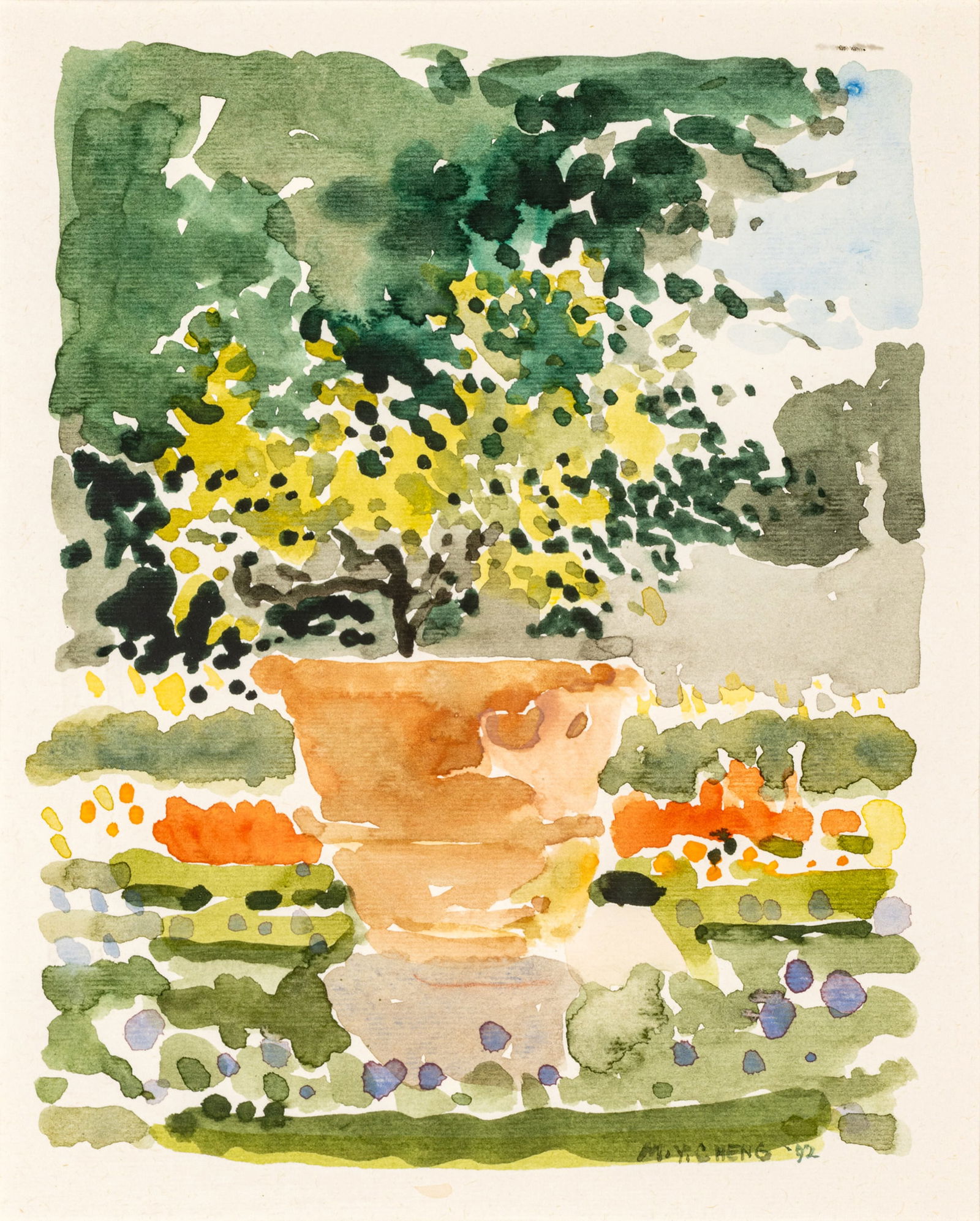 Mignonette Yin Cheng (Chinese, 1933-2009) Watercolor on Paper 1992, H 7.25" W 6" Frame Size: H 18.5" (1 of 7)