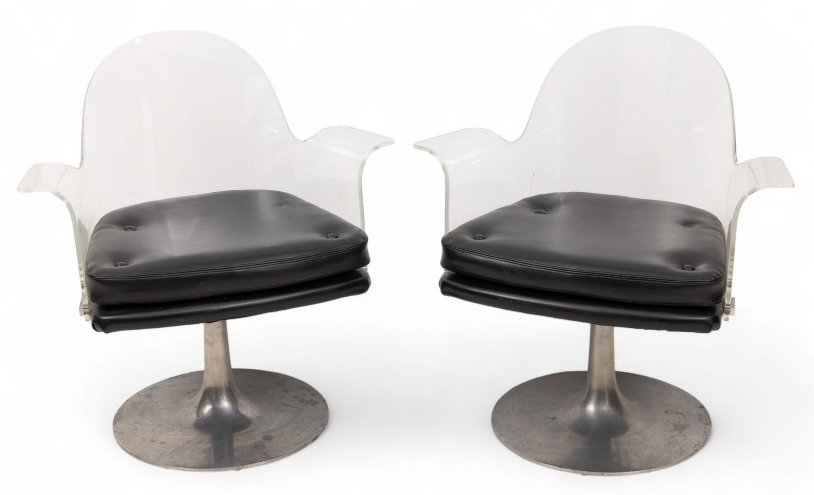 Pair of Vladimir Kagan Style Mid-Century Modern Acrylic and Aluminum Swivel Chairs 20th Cen., H 30" (1 of 4)