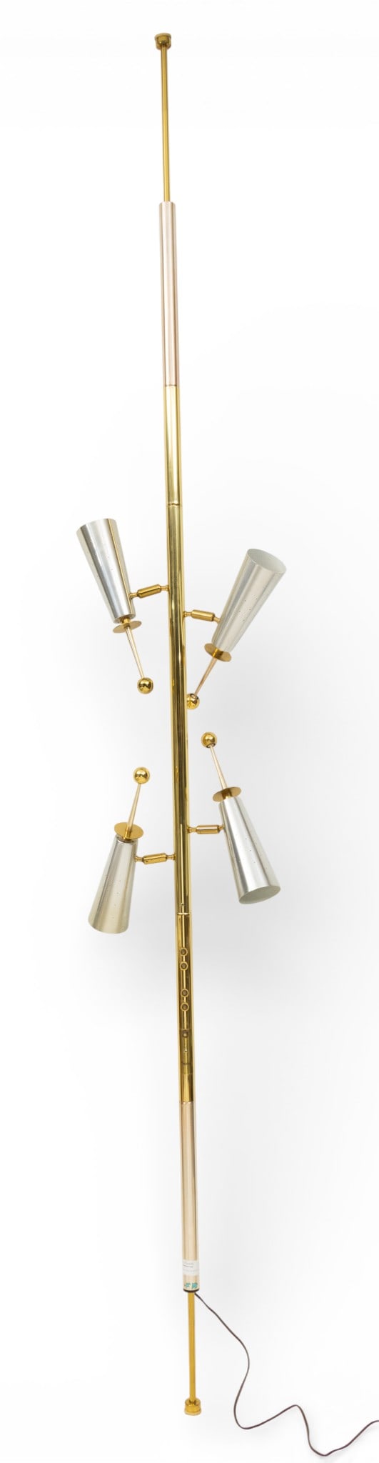 Stiffel Brass and Chrome Four Light Pole Lamp 1960, H 8' 7" W 14" (1 of 5)