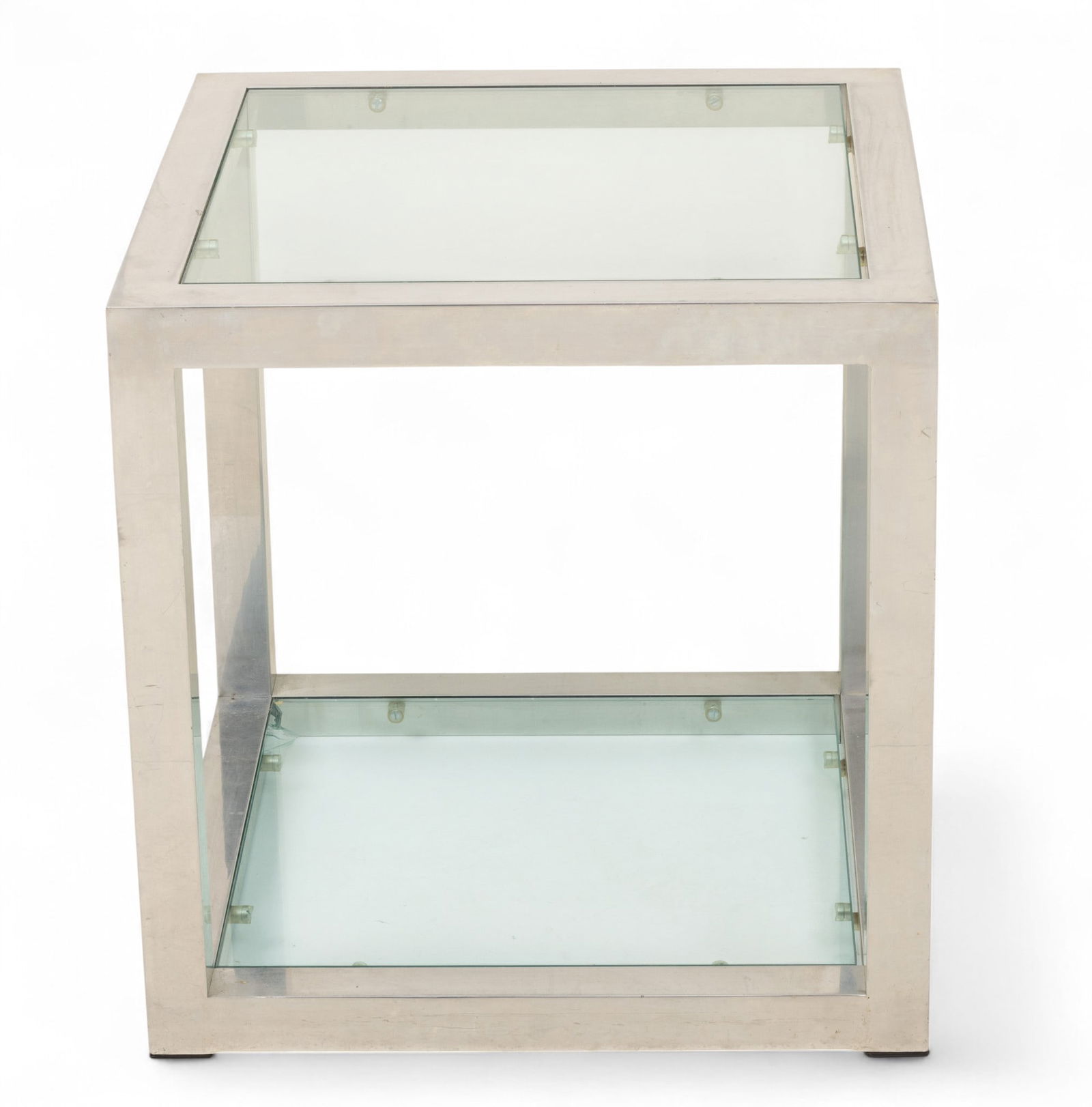 Chrome and Glass Table 20th Cen., H 22" W 21.5" L 21.5" (1 of 3)