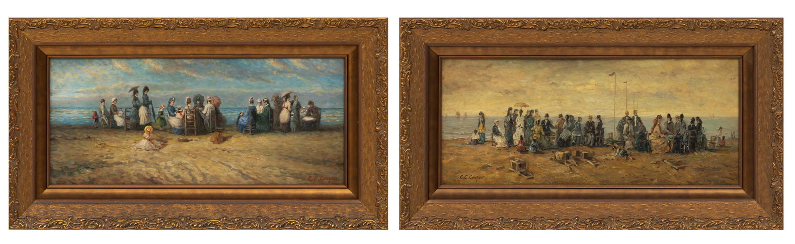 Claude Cahill Cooper (English, B. 1941) Oils on Beveled Panels, Ca. 1970s, 'Victorian Beach Scenes', (1 of 11)