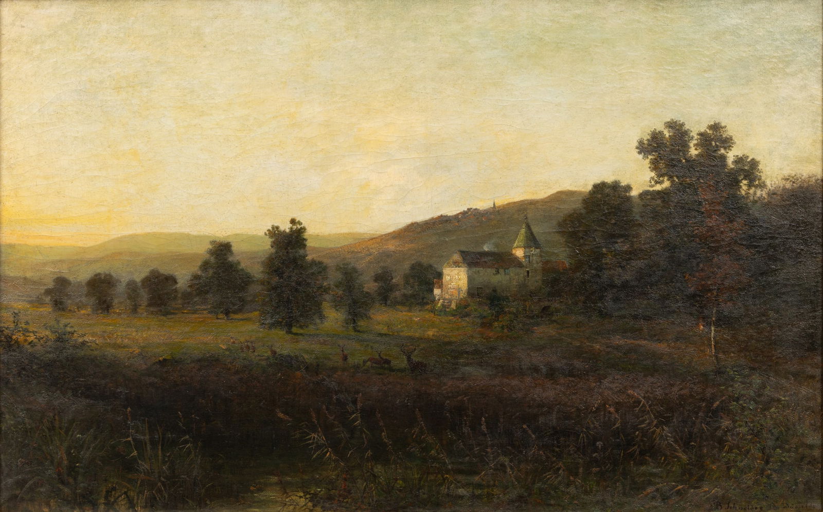 Bernhard Schneider (German / American, 1843-1907) Oil on Canvas 1878, 'Bavarian Landscape', H 31" W (1 of 6)