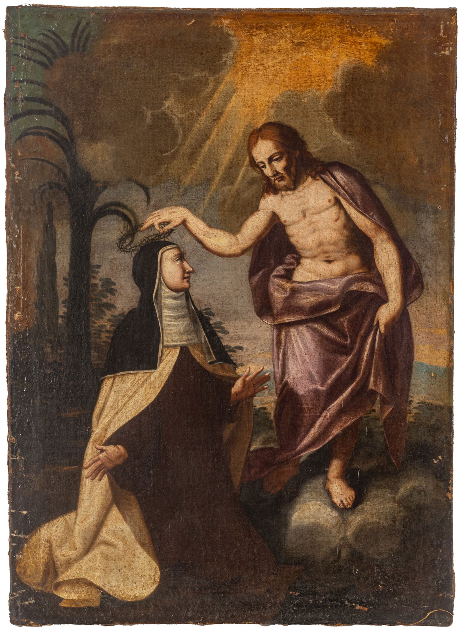 Spanish School Oil on Canvas, Ca. 17th.c., 'St Catherine of Sienna', H 29" W 19" Frame Size: H 35" (1 of 13)