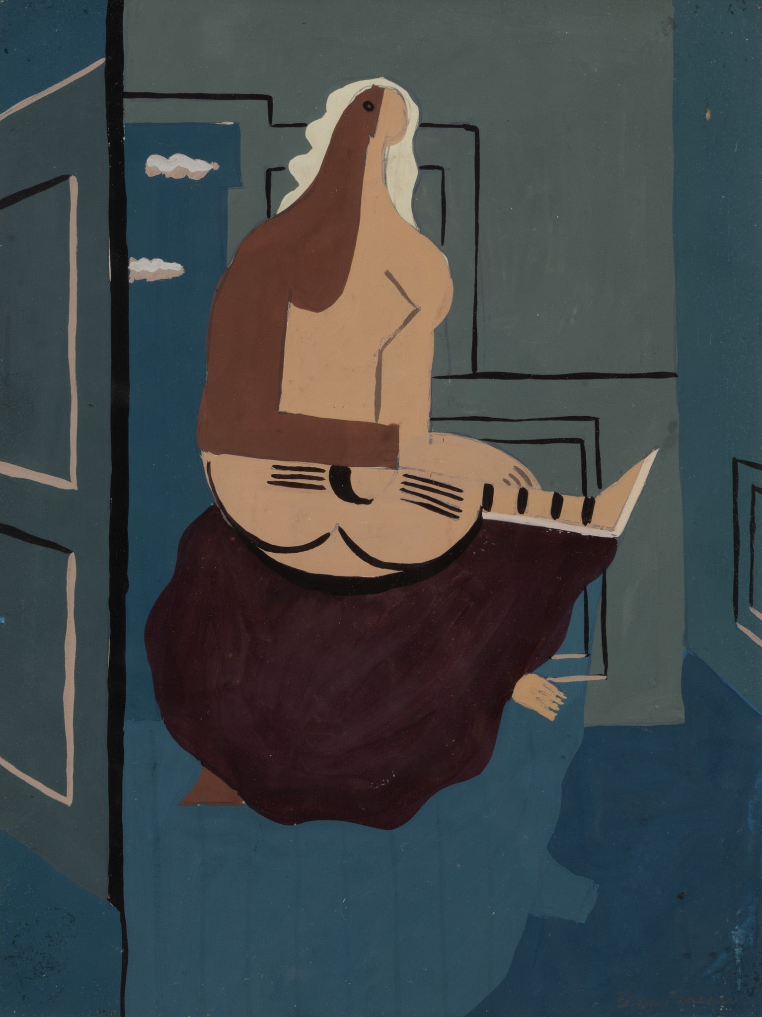 Edgar Louis Yaeger (American, 1904-1997) Gouache on Board, Ca. 1930s, 'Guitar Player with Door', H (1 of 4)