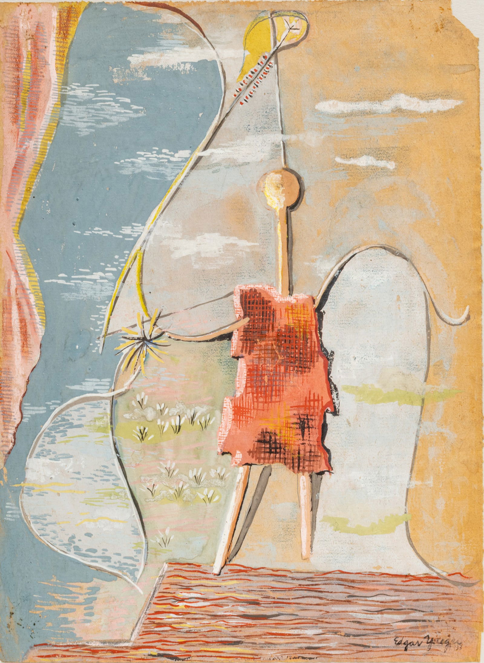 Edgar Louis Yaeger (American, 1904-1997) Gouache on Paper 1933, 'Surreal Landscape with Figure in (1 of 6)