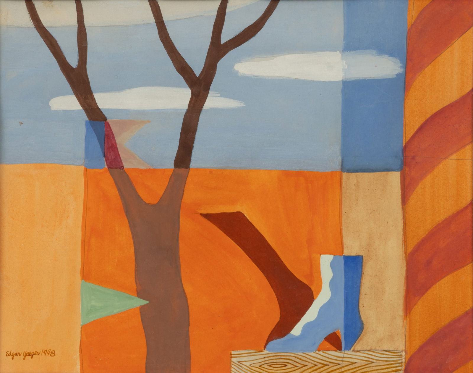Edgar Louis Yaeger (American, 1904-1997) Gouache and Pencil on Paper 1948, 'Surreal Landscape with (1 of 4)